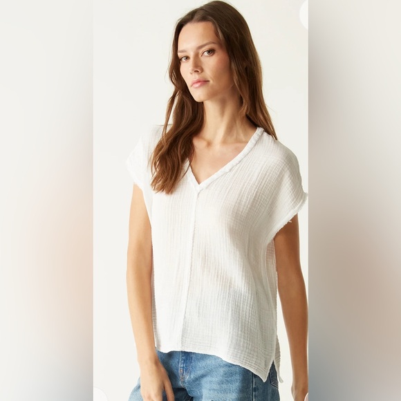 Draya Gauze V-Neck Top, White, NWT - Picture 3 of 4